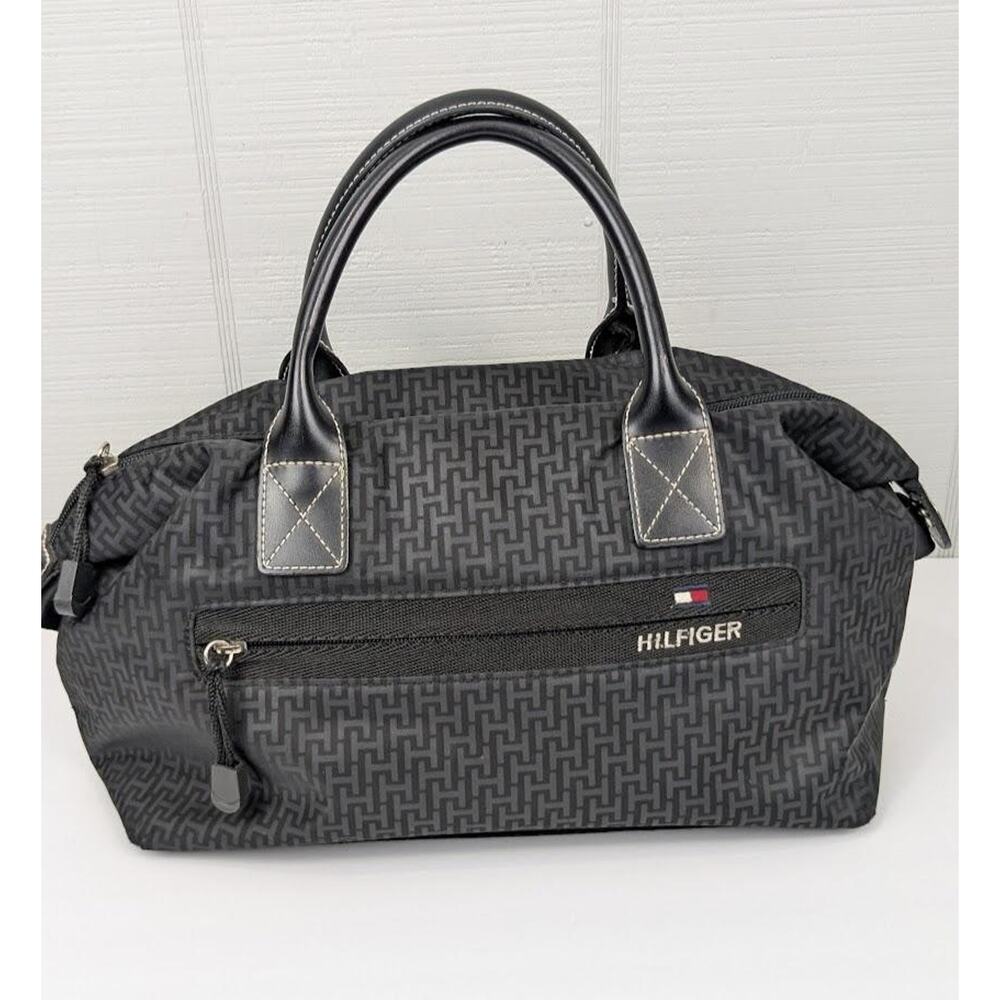 Tommy Hilfiger Womens Black Handbag Nylon Canvas Logo Purse Bag